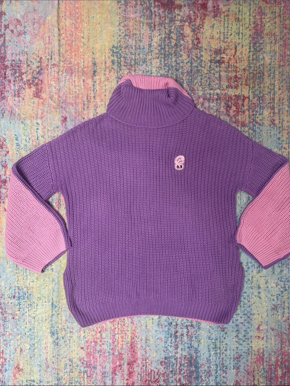 LIKE NEW!! Lazy Oaf Purple Sweater with Pink Accents - Women's Cowl Neck